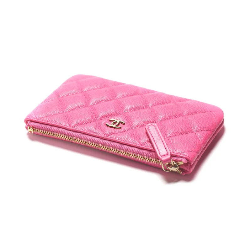 CHANEL 22K Autumn And Winter Embossed Calfskin With Gold Metal Portable Bag Clutch Mini Women's Pink-2