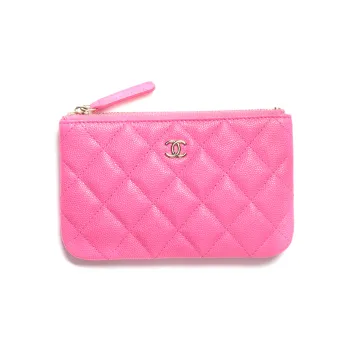 CHANEL 22K Autumn And Winter Embossed Calfskin With Gold Metal Portable Bag Clutch Mini Women's Pink