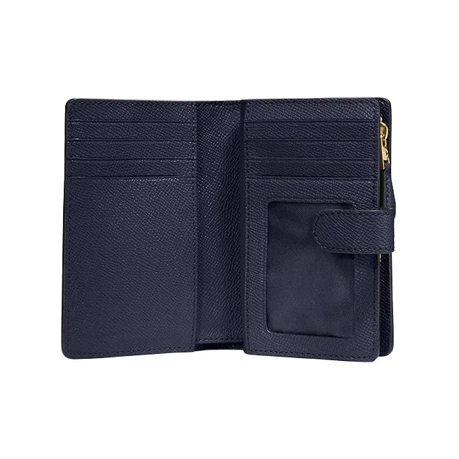 COACH Corner Zip Cross-Stitch Leather Wallet Medium Size Women's Navy-1