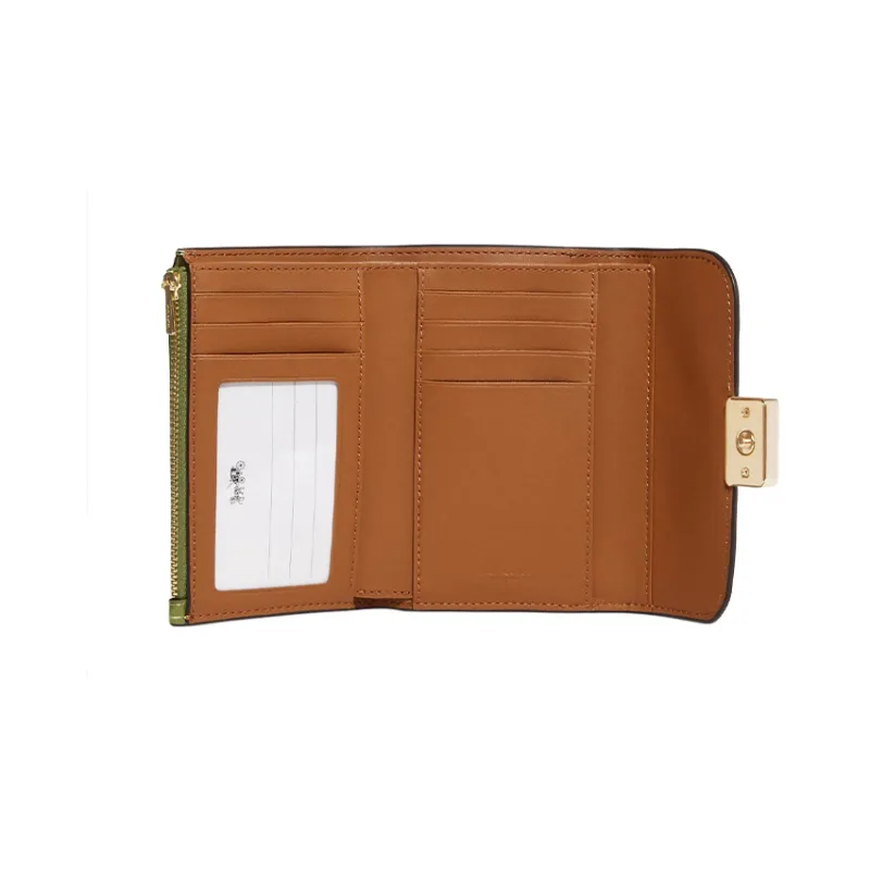 COACH Grace Refined Pebbled Leather With Smooth Leather Accents Clutches Wallets Medium Size Women's Olive Green-1