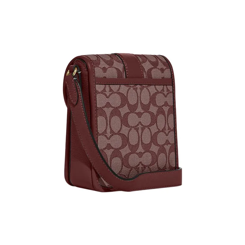 COACH Lonnie Jacquard Fabric With Pebbled Leather Shoulder Bag, Crossbody Bag Mini Women's Burgundy-1