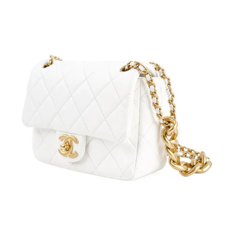 CHANEL Classic Flap CF Lambskin Handbag, Shoulder Bag, Crossbody Bag Mini Women's White-1