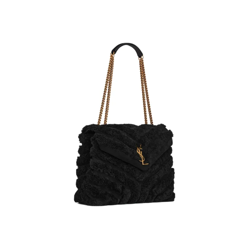 SAINT LAURENT LOULOU Calfskin With Sheepskin Suede Handbag Shoulder Bag Women's Black-2
