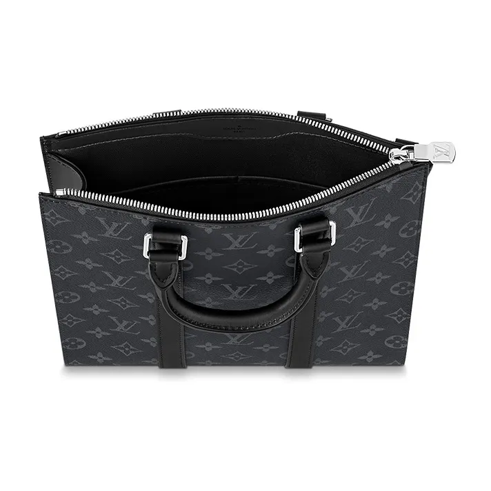LOUIS VUITTON Sac Plat Coated Canvas Cow Leather Patchwork Trim Handbag Shoulder Bag Crossbody Bag Regular Men's Black-3