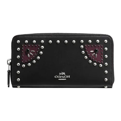 COACH Accordion Zip Leather Clutches Wallets Women's Black