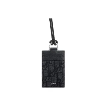 DIOR Grained Cow Leather With Fabric Card Clip Card Holder Men's Black