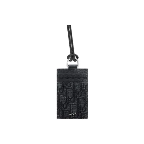 DIOR Grained Cow Leather With Fabric Card Clip Card Holder Men's Black