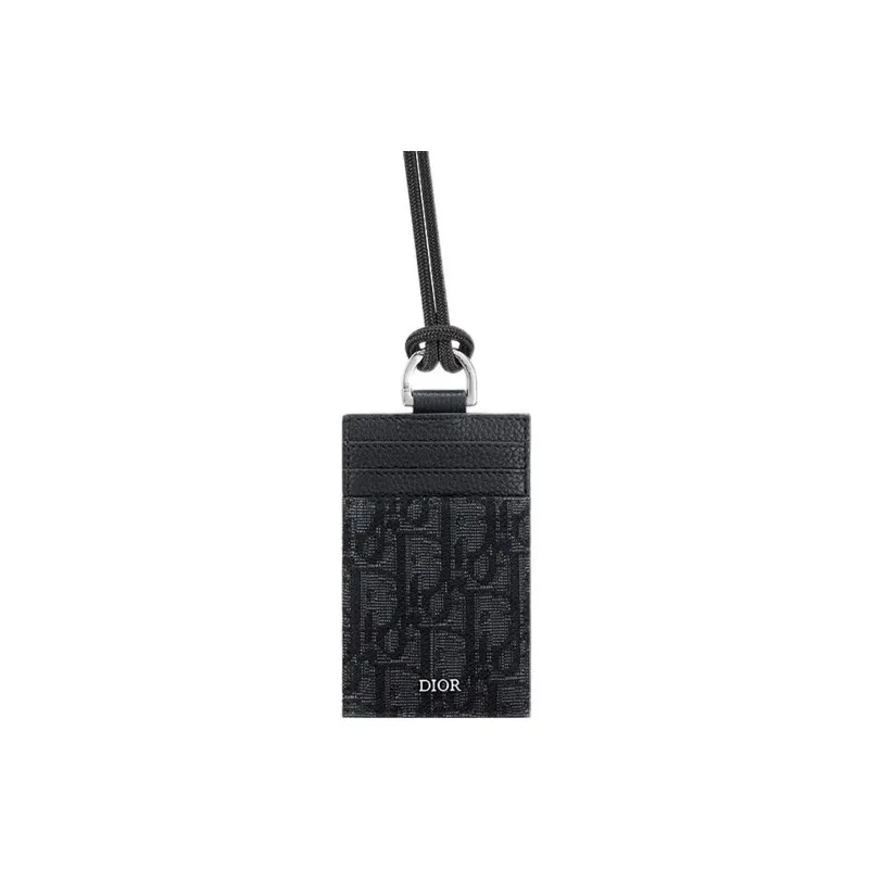 DIOR Grained Cow Leather With Fabric Card Clip Card Holder Men's Black-0