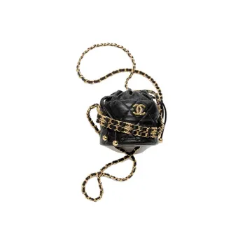 CHANEL 22K Autumn And Winter Grain Embossed Calfskin Bucket Bag, One Shoulder Crossbody Clutch Women's Black