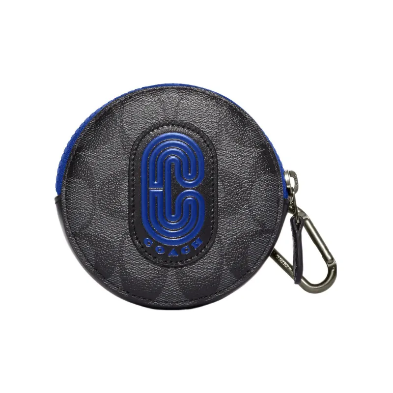 COACH Canvas With Calfskin Coin Box Coin Purse Trumpets Men's Black Monogram-0