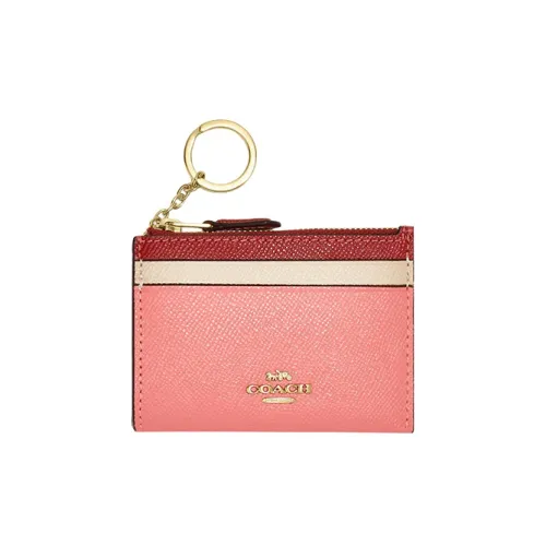 COACH Mini Id Skinny Cross-Stitch Leather Document Wallet Card Holders Mini Women's Pink Multicolor