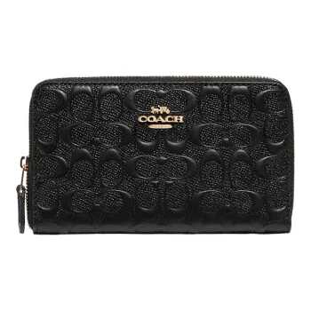 COACH Id Zip Wallet Smooth Calfskin With Smooth Leather Clutch Card Holder, Wallet Medium Size Women's Black