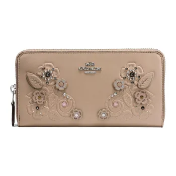 COACH Accordion Zip Leather Wallet Small Size Women's Apricot