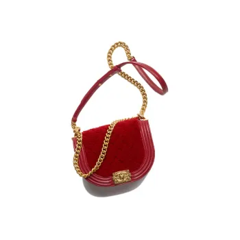 CHANEL 22K Autumn And Winter Wool Boy Saddle Bag, Crescent Bag, Crossbody Bag Women's Red