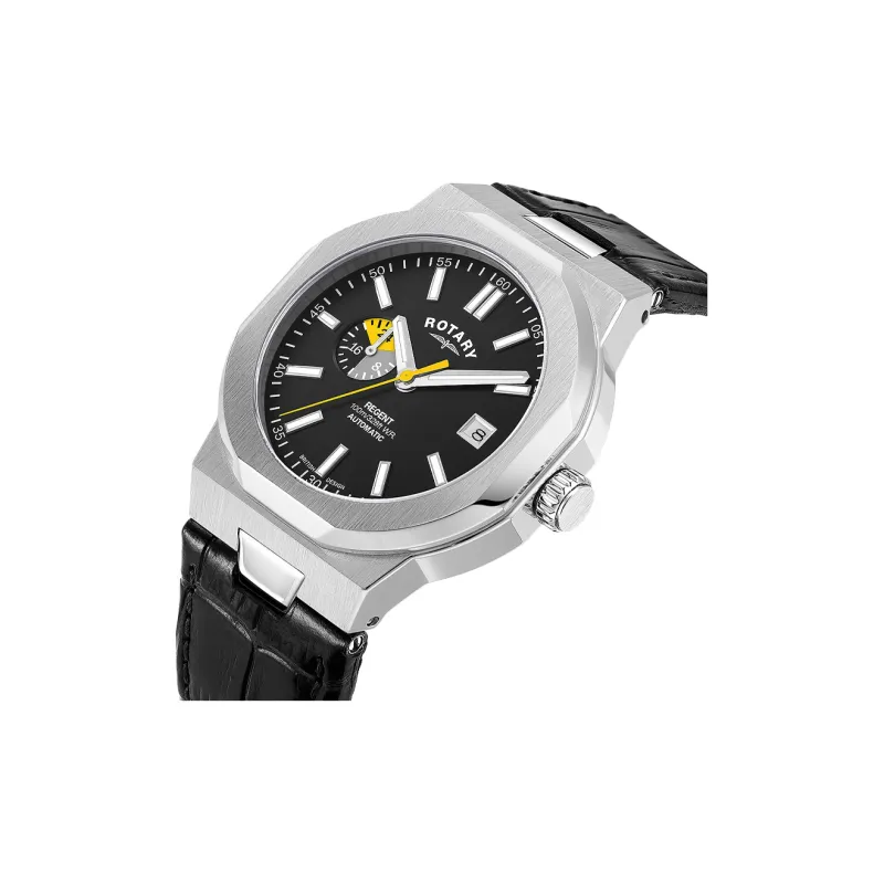 ROTARY Wrist Watch Automatic Mechanical Movement Genuine Leather Strap Black Dial Men's Watches-1