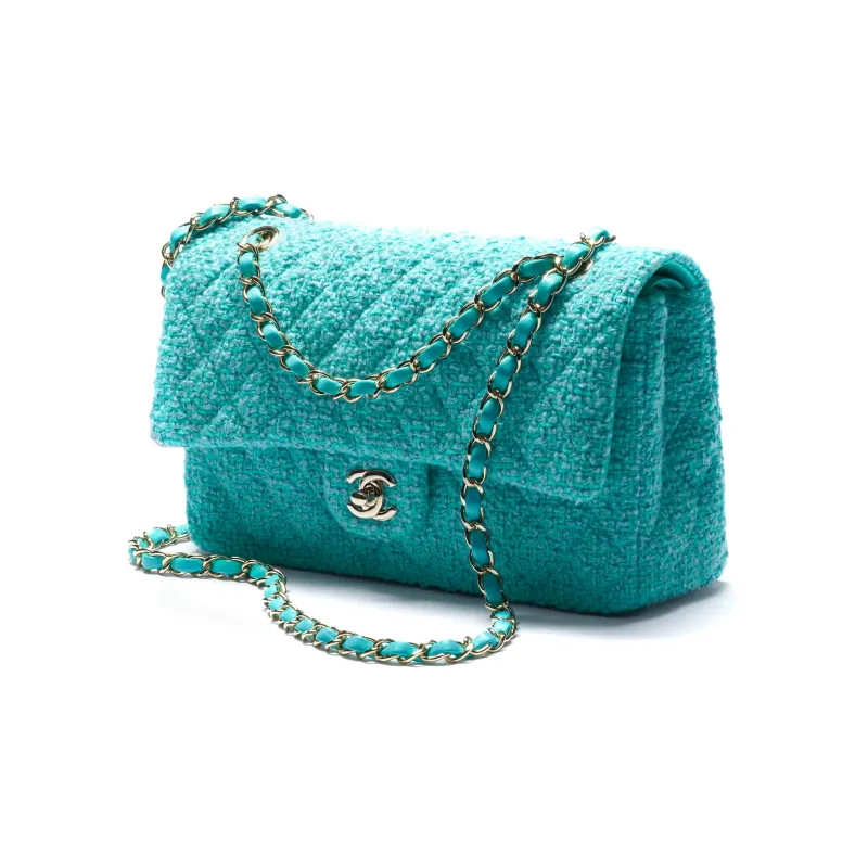 CHANEL Classic Flap CF Wool Twill Velvet Gold Metal Mouth Cover Bag Crossbody Bag Women's Turkish Blue/Light Blue-1