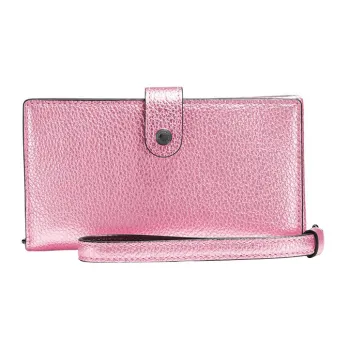COACH Smooth Finish Grain Leather Cell Phone Pouch Wrist Bag Clutch Wallet Trumpets Women's Pink