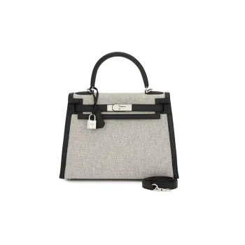 HERMES TOILE H Canvas With SWIFT Calfskin Kelly Bag Shoulder Bag Crossbody Bag Handbag Women's Black White