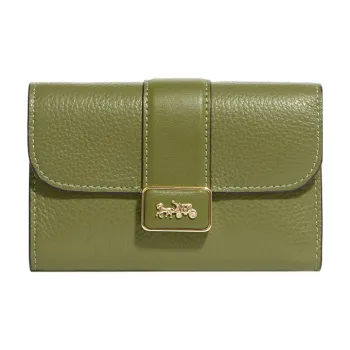 COACH Grace Refined Pebbled Leather With Smooth Leather Accents Clutches Wallets Medium Size Women's Olive Green