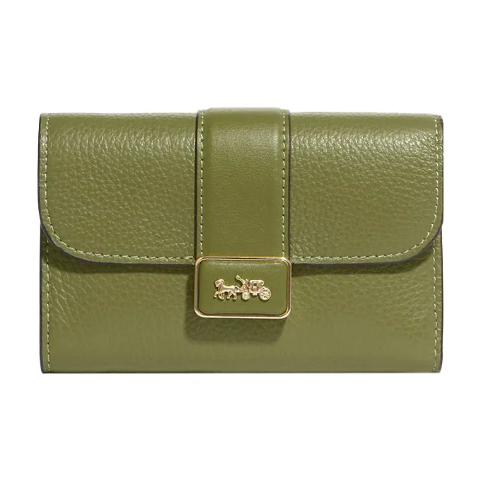 COACH Grace Refined Pebbled Leather With Smooth Leather Accents Clutches Wallets Medium Size Women's Olive Green-0