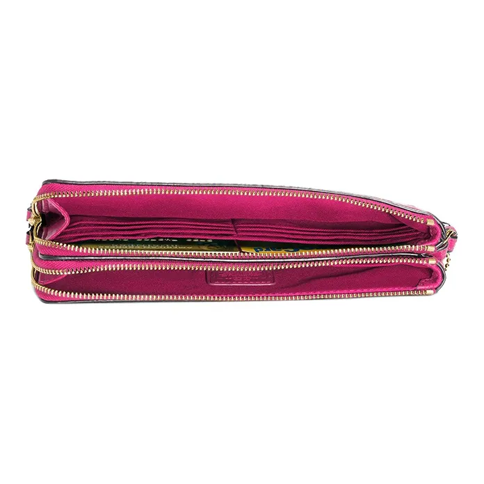 COACH Double Zip Wallet Pebbled Leather Mahjong-Themed Wallet Clutch Wrist Bag Small Size Women's Rose Red-1