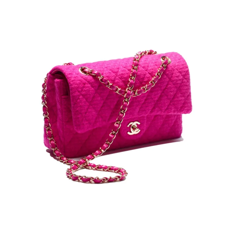 CHANEL Classic Flap CF Cashmere Twill Soft Woolen Flap Bag, Shoulder Bag, Crossbody Bag Women's Peach Pink-1