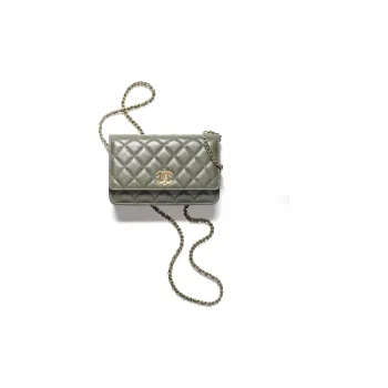CHANEL 22K Fall And Winter WOC Grain Embossed Calfskin Shoulder Bag, Crossbody Bag Women's Grass Green