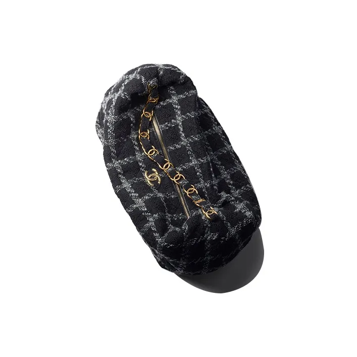 CHANEL 22K Autumn And Winter Wool Blended With Soft Woolen Hobo Bag, Handbag Extra Large Women's Black Gray-2
