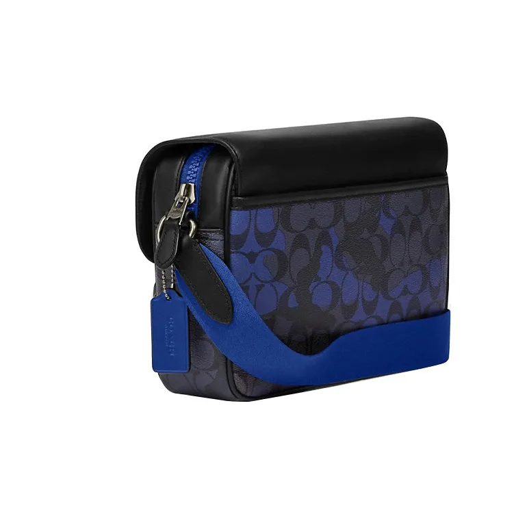 COACH Track Coated Canvas With Leather Cycling Bag, Shoulder Bag, Crossbody Bag Medium Size Men's Old Heather & Blue-1