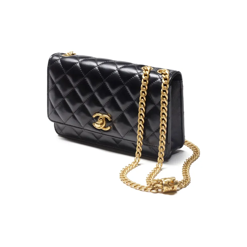 CHANEL Sheepskin Envelope Bag, Chain Wallet, Shoulder Bag, Crossbody Bag Regular Women's Black-1