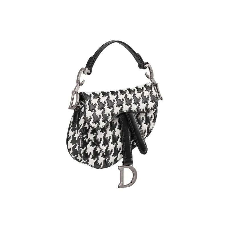 DIOR Cow Leather Saddle Bag Shoulder Bag Crossbody Bag Handbag Extra Mini Women's Black/White-1