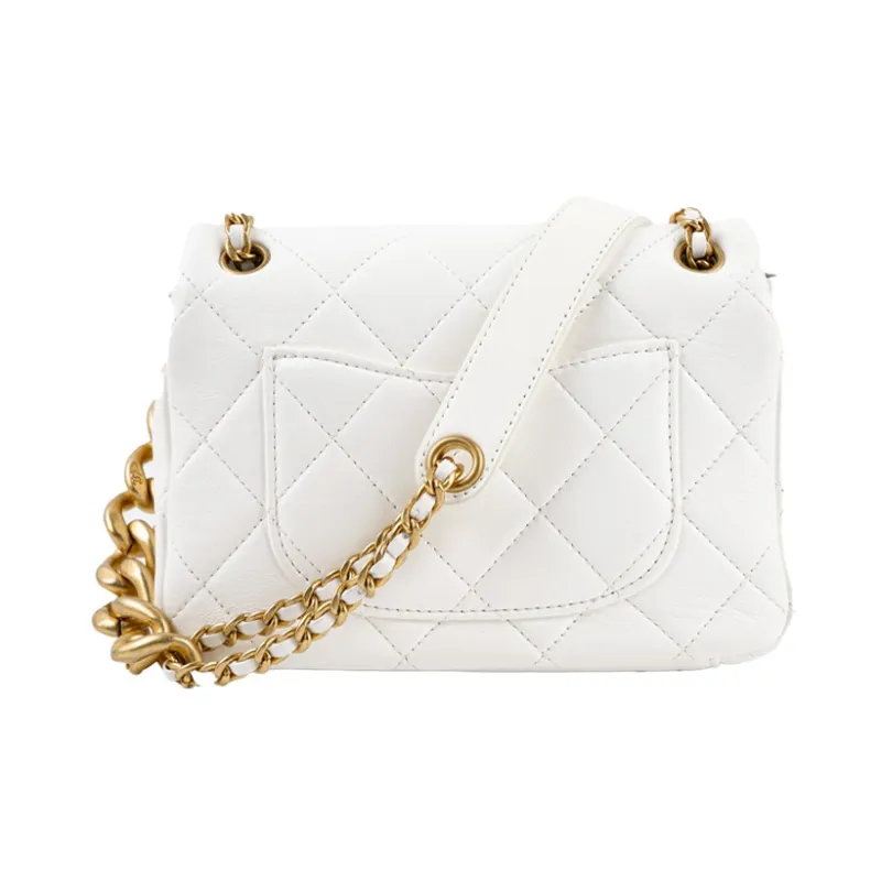 CHANEL Classic Flap CF Lambskin Handbag, Shoulder Bag, Crossbody Bag Mini Women's White-2