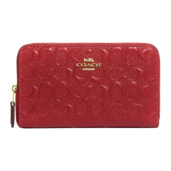 COACH Id Zip Wallet Smooth Calfskin Patchwork Leather Clutches Card Holder Wallet Medium Size Women's Red