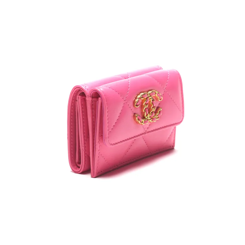CHANEL 19Bag Lambskin Wallet Small Size Women's Pink-1