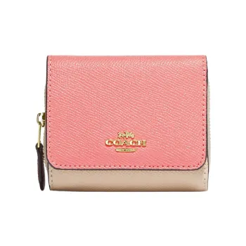 COACH Trifold Wallet Cross-Stitch Leather Clutches Card Holder Wallet Small Size Women's Candy Pink