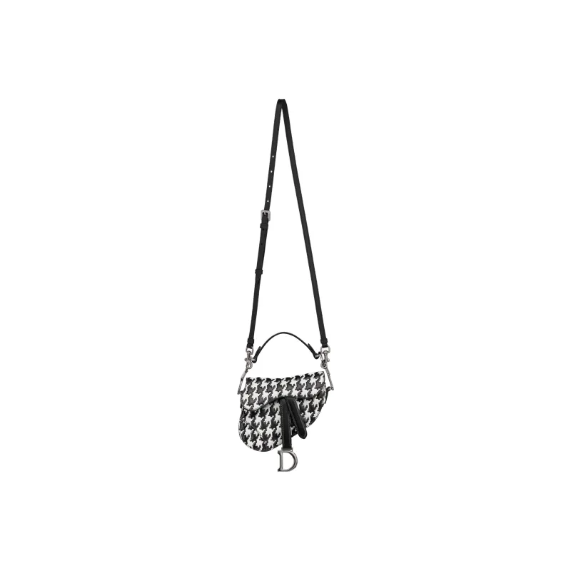 DIOR Cow Leather Saddle Bag Shoulder Bag Crossbody Bag Handbag Extra Mini Women's Black/White-4
