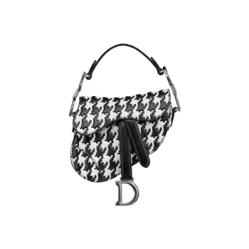 DIOR Cow Leather Saddle Bag Shoulder Bag Crossbody Bag Handbag Extra Mini Women's Black/White
