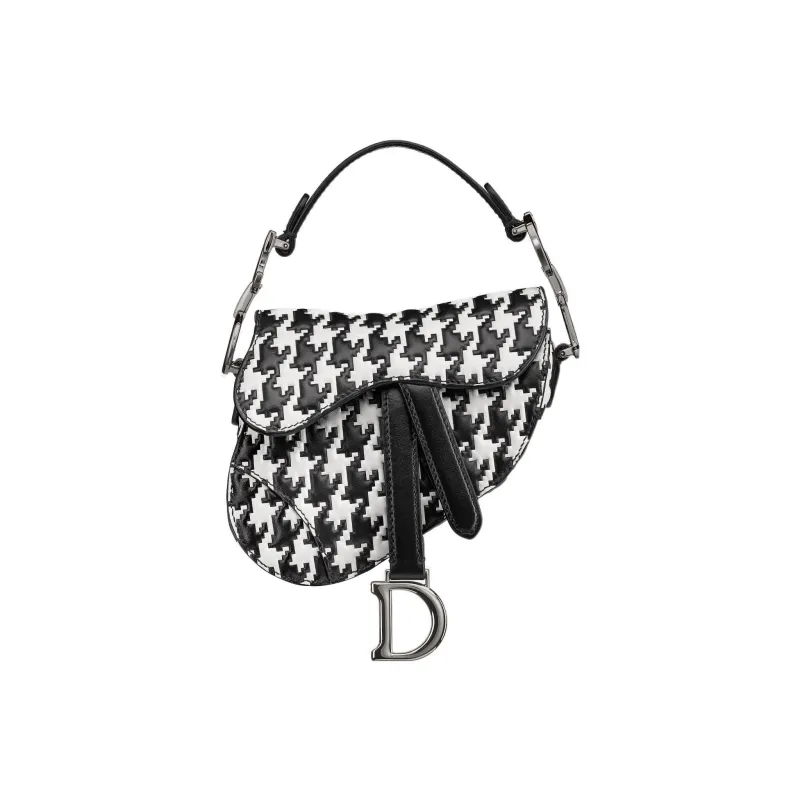 DIOR Cow Leather Saddle Bag Shoulder Bag Crossbody Bag Handbag Extra Mini Women's Black/White-0