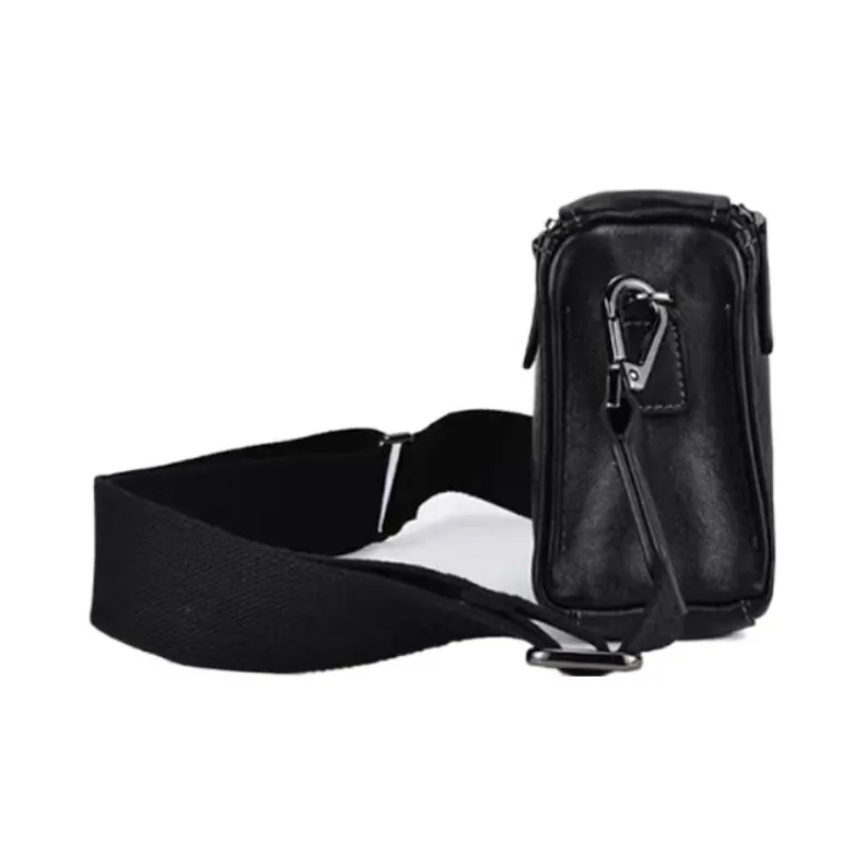 Hush Puppies Top Grain Cow Leather Small Square Bag Handheld Crossbody Bag Shoulder Bag Medium Size Men's Black-2