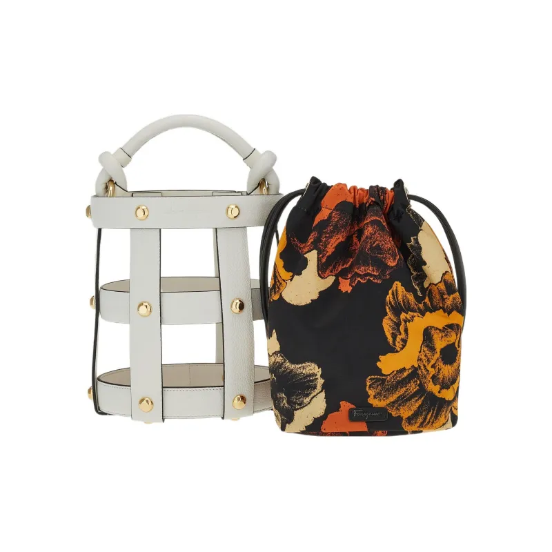 FERRAGAMO CAGE Leather Storage Bag Women's Black-4