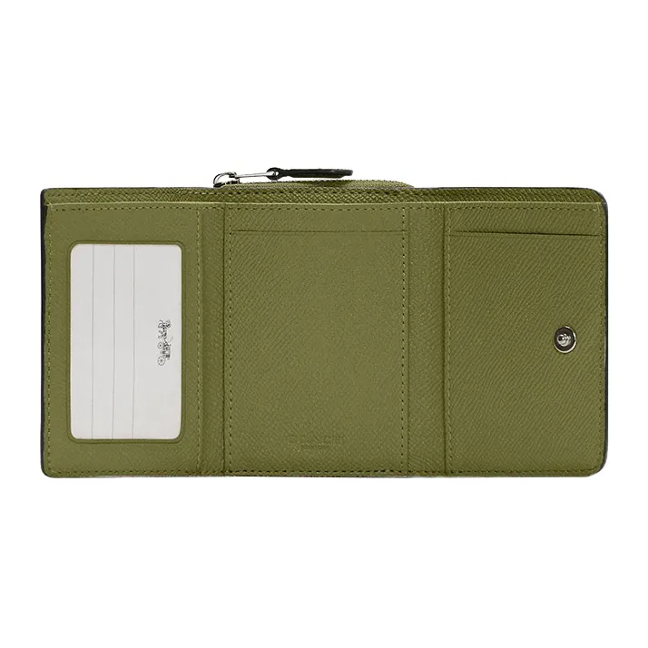 COACH Trifold Wallet Cross-Stitch Leather Coin Purses Wallets Small Size Women's Grass Green-1