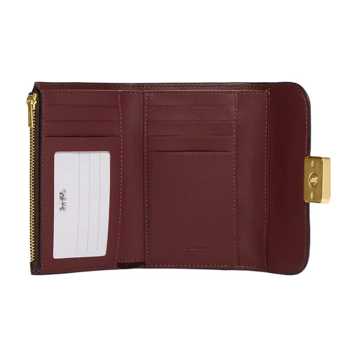COACH Grace Coated Canvas With Leather Clutch Wallet Medium Size Women's Brown & Burgundy-2