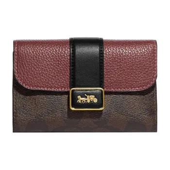 COACH Grace Coated Canvas With Leather Clutch Wallet Medium Size Women's Brown & Burgundy