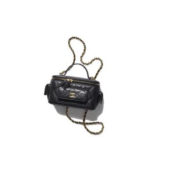 CHANEL Sheepskin Makeup Bag Handbag Shoulder Bag Crossbody Bag Regular Women's Black