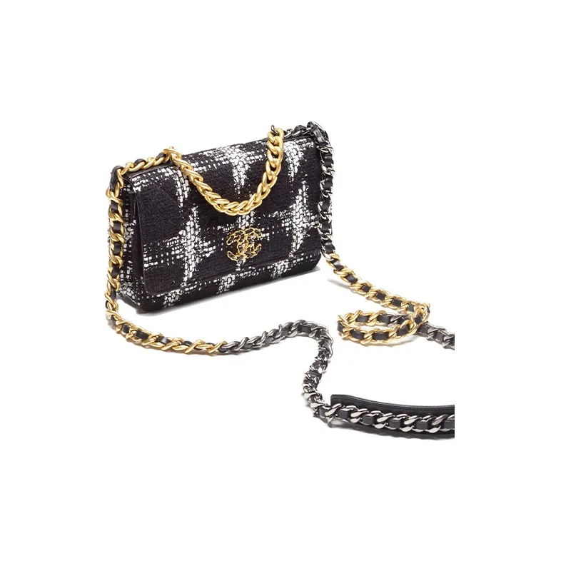 CHANEL 19BagWOC Wool Blended With Soft Woolen Wallet On Chain, Shoulder Bag, Crossbody Bag Women's Black White-1
