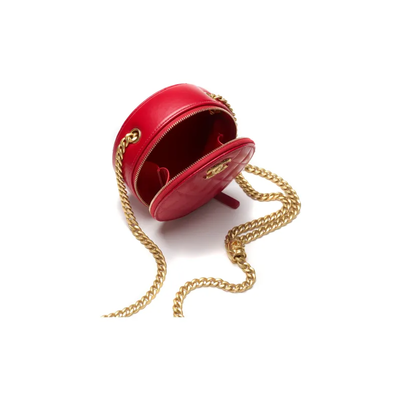 CHANEL 22K Autumn And Winter Sheepskin Evening Bag, Round Bag, One Shoulder Crossbody Clutch Regular Women's Red-2