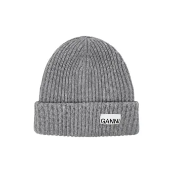 GANNI Logo patch Rib knit Beanie