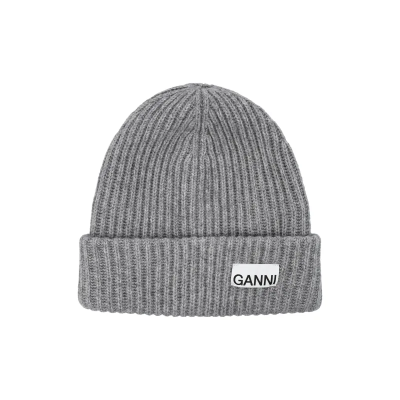 GANNI Logo patch Rib knit Beanie-0