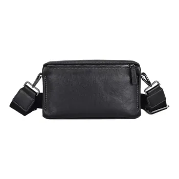 Hush Puppies Top Grain Cow Leather Small Square Bag Handheld Crossbody Bag Shoulder Bag Medium Size Men's Black