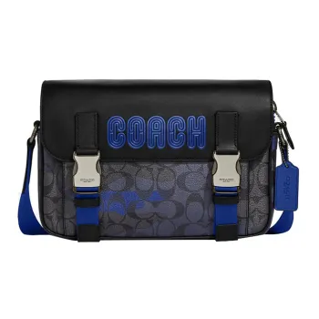 COACH Track Coated Canvas With Leather Cycling Bag, Shoulder Bag, Crossbody Bag Medium Size Men's Leather & Blue